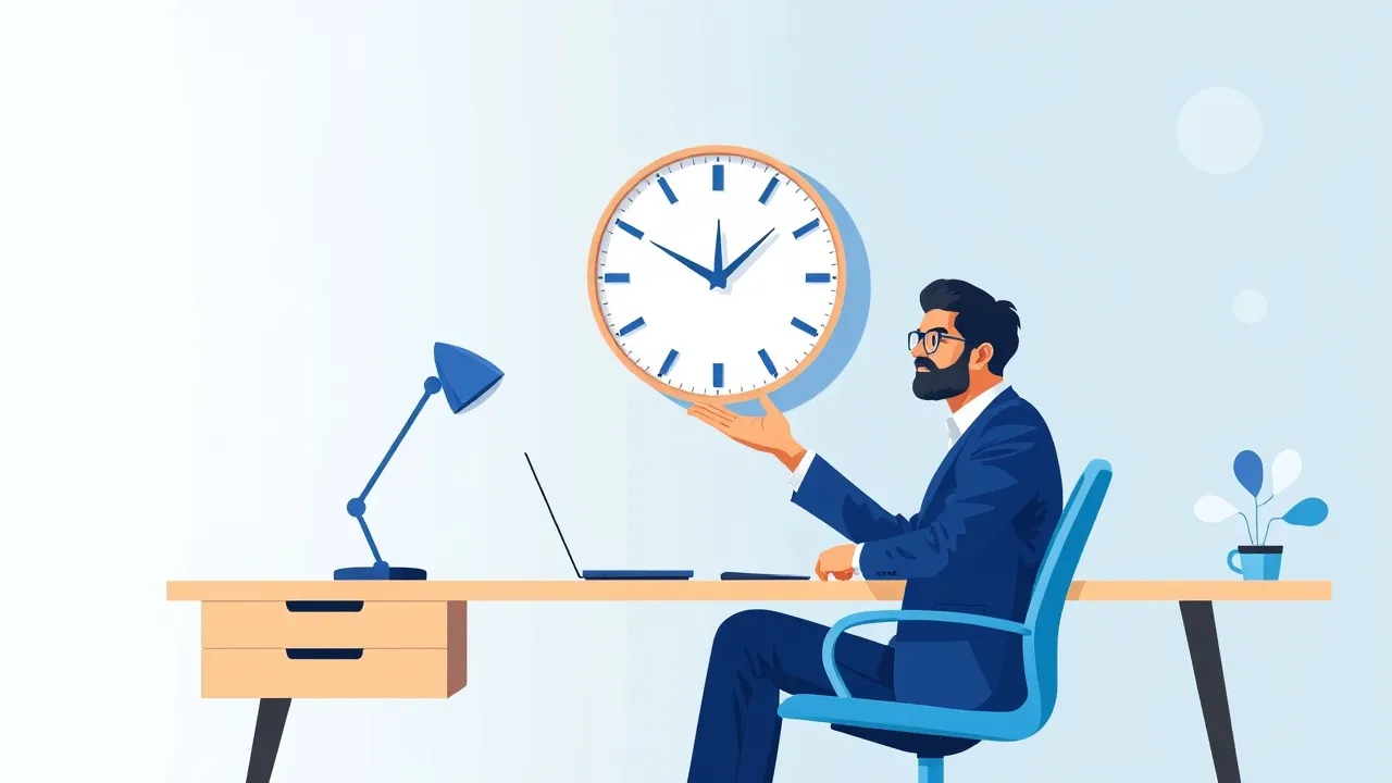An Indian HR professional pointing at a clock to represent timely salary processing and deadlines.