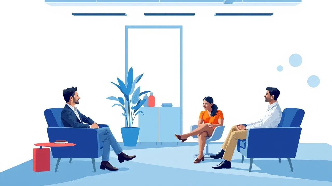 A manager and employee having a transparent, face-to-face conversation in a modern office.