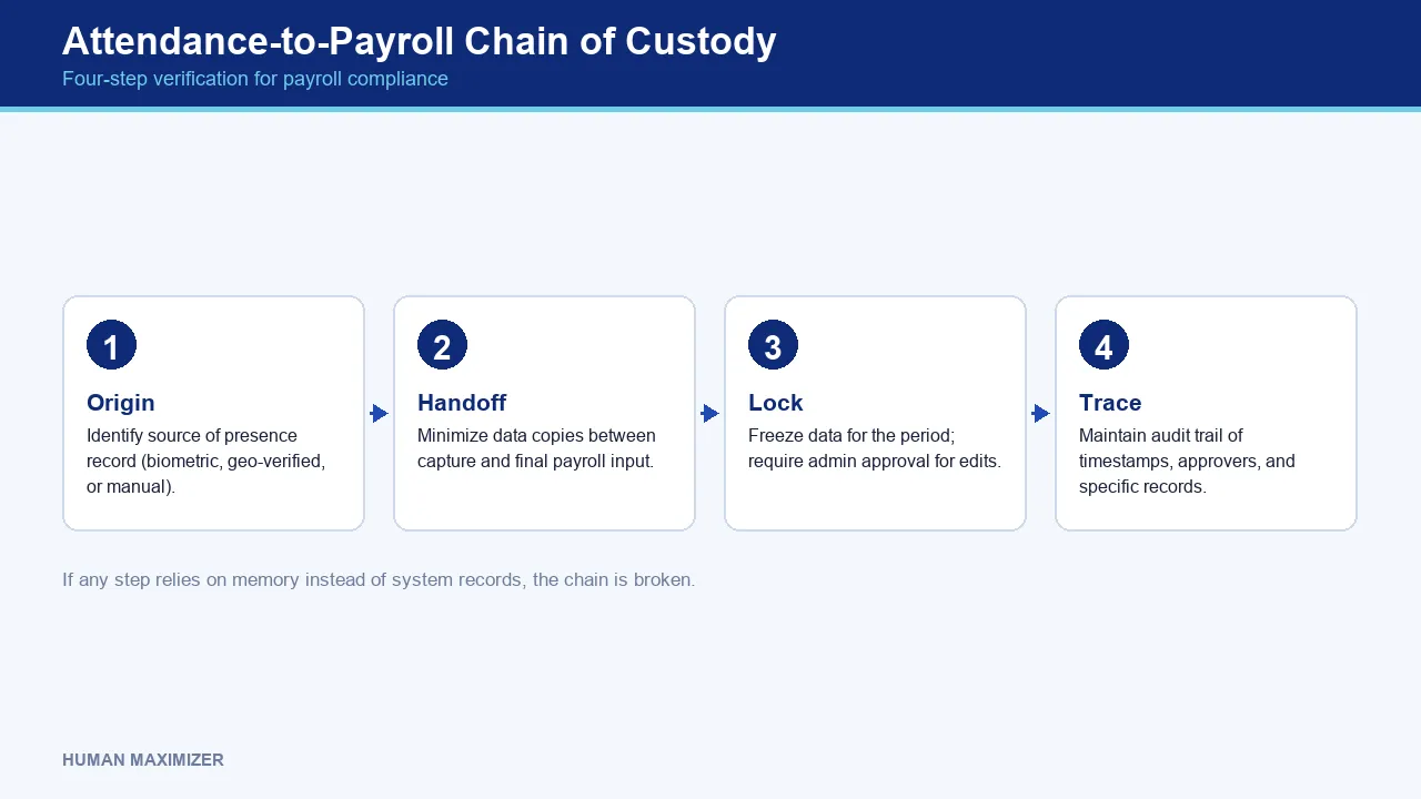 Attendance-to-Payroll Chain of Custody — Four-step verification for payroll compliance