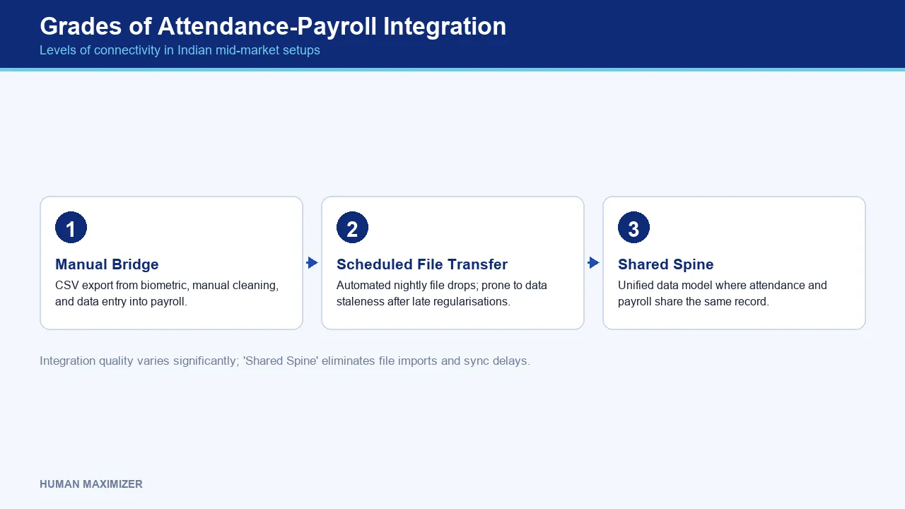 Grades of Attendance-Payroll Integration — Levels of connectivity in Indian mid-market setups