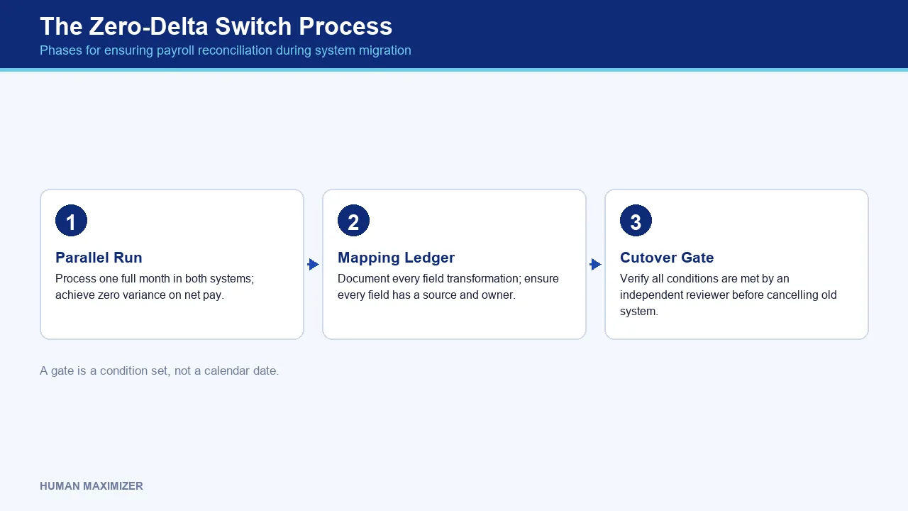 Keka alternative india — The Zero-Delta Switch Process — Phases for ensuring payroll reconciliation during system migration