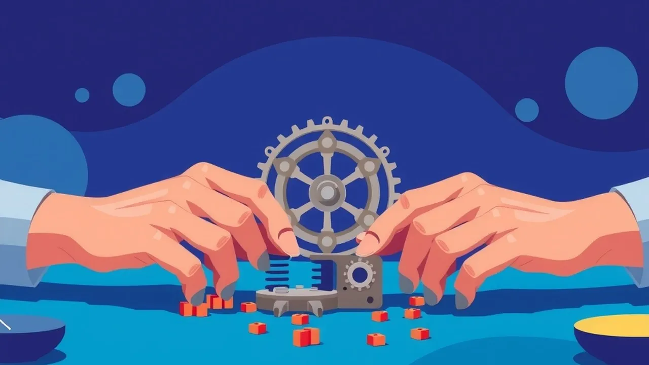 Two hands collaborating on a complex task, symbolizing the team-based nature of engineering productivity.